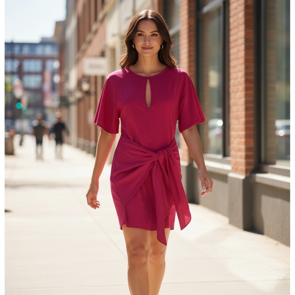 Short Sleeve Tie Front Shirt Dress
New